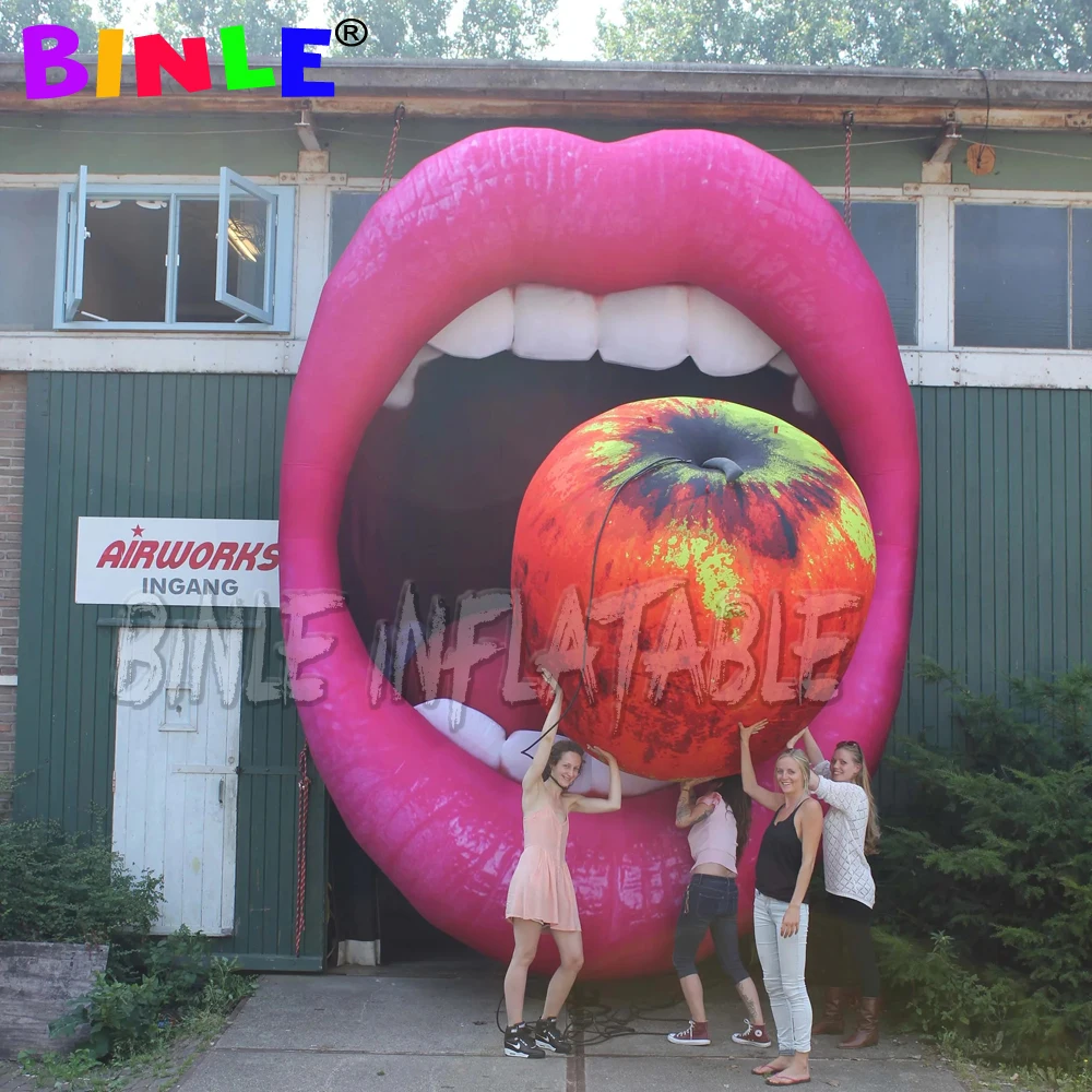 Stage background props red giant inflatable lip inflatable opening mouth for single party decororation