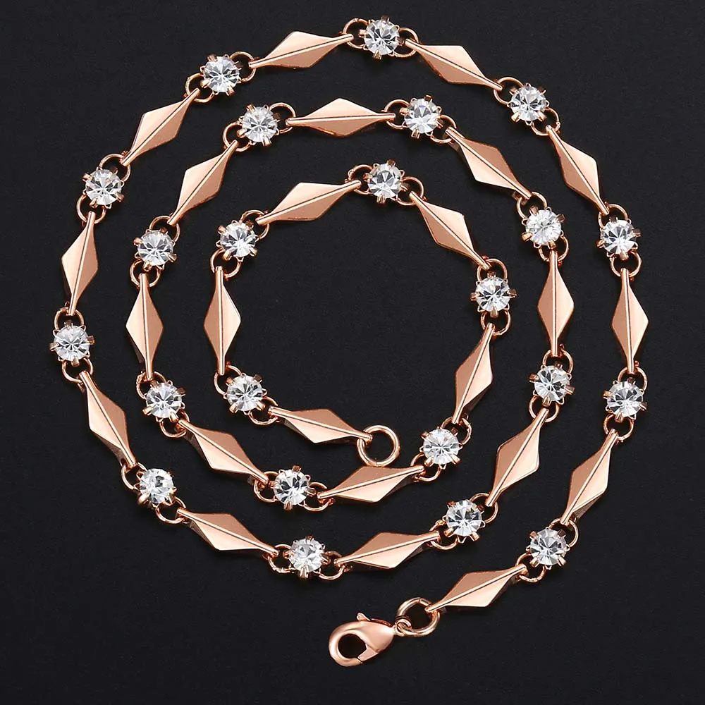 585 Rose Gold Color Necklace for Women Rhinestones Link Womens Chain Necklace Jewelry Gift for Women 4mm 45cm GN238