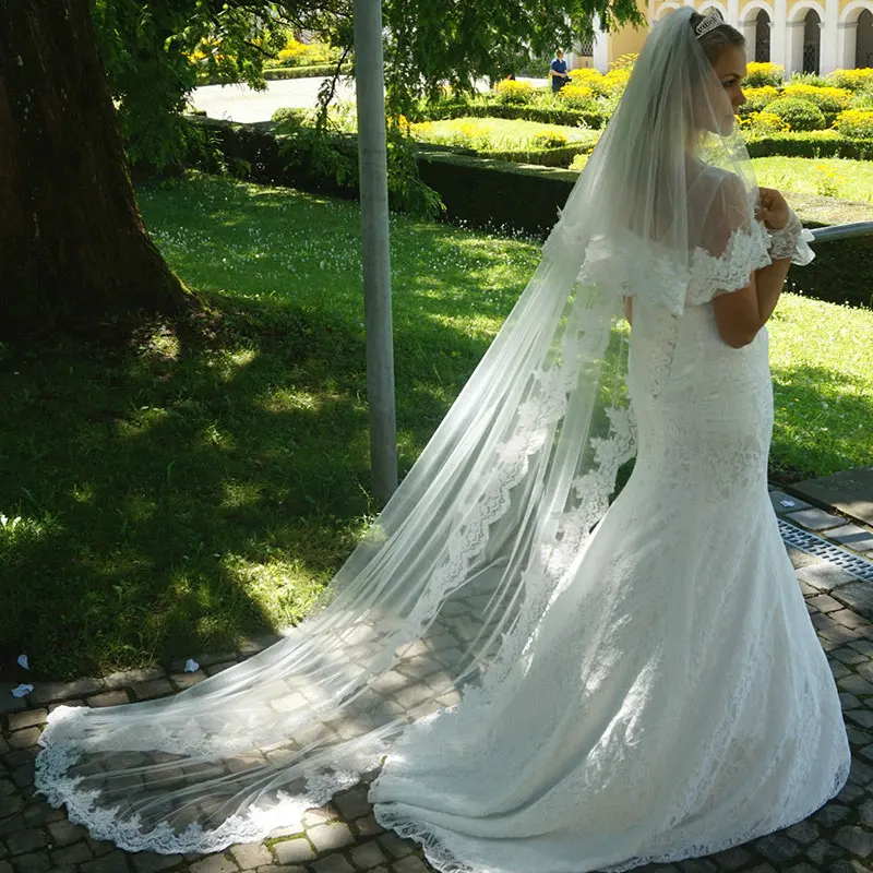 2.5m novo branco marfim véus de casamento 2 camadas tule rendas véu nupcial apliques longo véu casamento veu de noiva