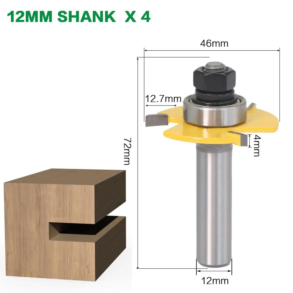 1pc 8mm 1/4″ 6mm 1/2″ 12mm shank Groove Joint Assembly Router Bit Set 3/4\