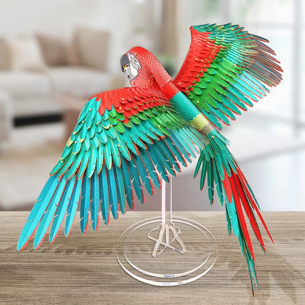 Piececool 3D Metal Puzzle -Scarlet Macaw with Acrylic Stand DIY Model Kits Assemble Jigsaw Toy Desktop Decoration GIFT For Adult