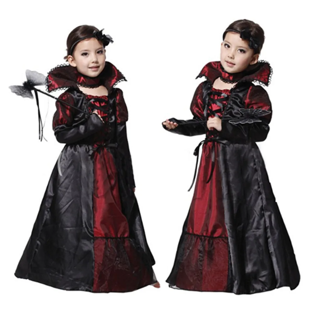 Halloween Đen Gothic Ma Cà Rồng Cosplay Mặc Trang Phục Cho Trẻ Em Trang Phục Carnival Trang Phục Cho Bé Đảng Bé Gái Phù Thủy