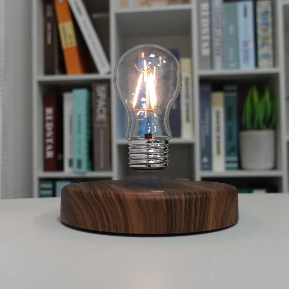 HCNT Wooden Design Magnetic Levitating Light Bulb Floating LED Table Lamp Rotating Home Office Decor Christmas Birthday Gift