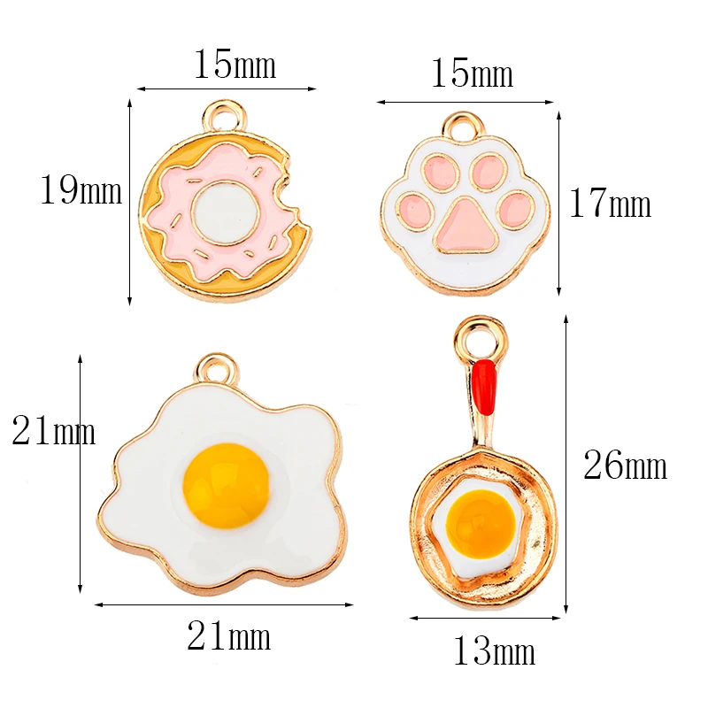 10Pcs Cartoon Fun Frying Pan Poached Egg Donut Bear Paw Enamel Alloy Charm Pendant Couple Party Gift Jewelry Making Accessories