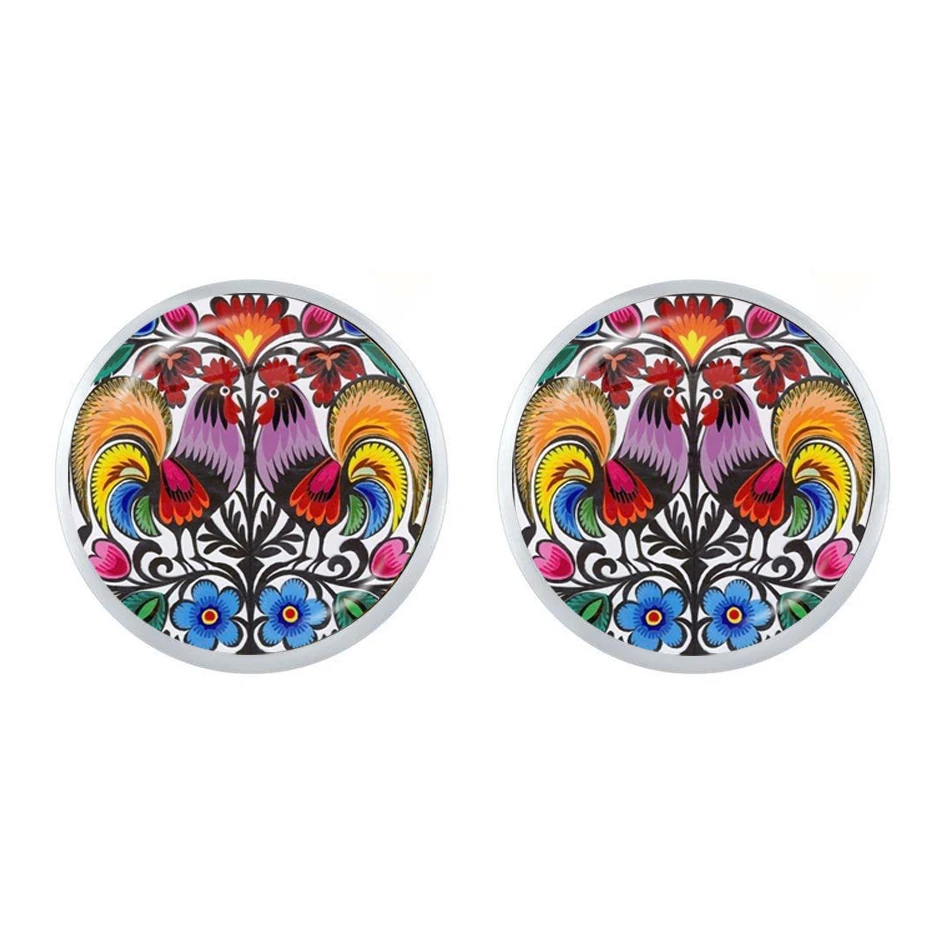 Polish Folk Art Patterns Stud Earring Fashion Jewelry Modern Paper Cutting Element Flower Jewelry For Women Girls Gift