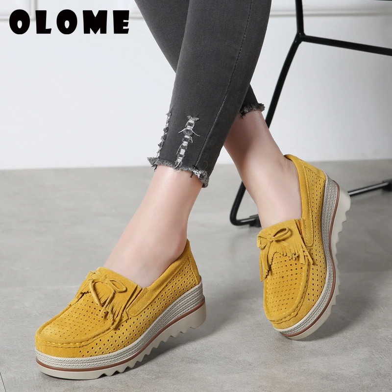 Spring Women Flats Shoes Platform Sneakers Slip On Flats Leather Suede Ladies Loafers Casual Summer Autumn