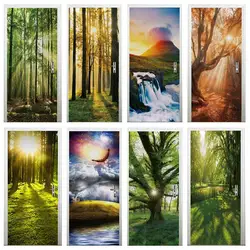 Sunshine Woods Scenery Door Sticker Jungle 3D Wallpaper per camera da letto vinile Wall Decal adesivo Home Design Art House Door Poster