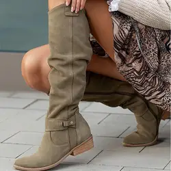 Women Knee High Boots Solid Color Suede Ladies Boot Autumn Warm Pointed Toe Sexy Zipper Low Heel Pumps Comfortable Female Shoes