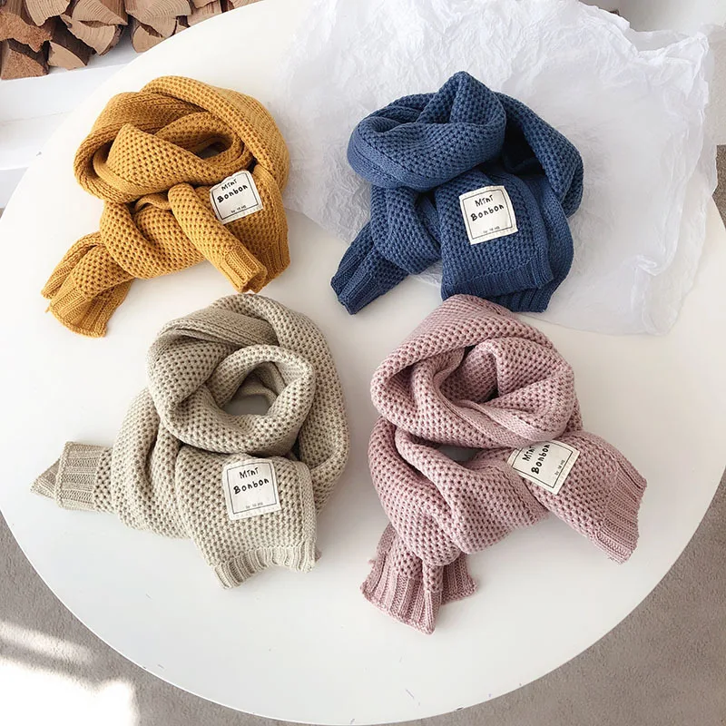 Bufanda de algodón cálida para niños y niñas, bufanda larga simple de color sólido, de invierno, nueva tendencia