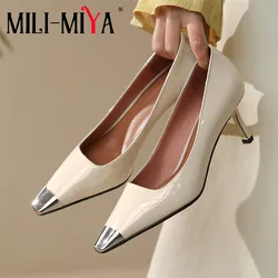 MILI-MIYA Spring New Brand Women Fashion Metal Cover Small Square Toe Pumps Slip On Thin High Heels Ladies Party Dress Shoes