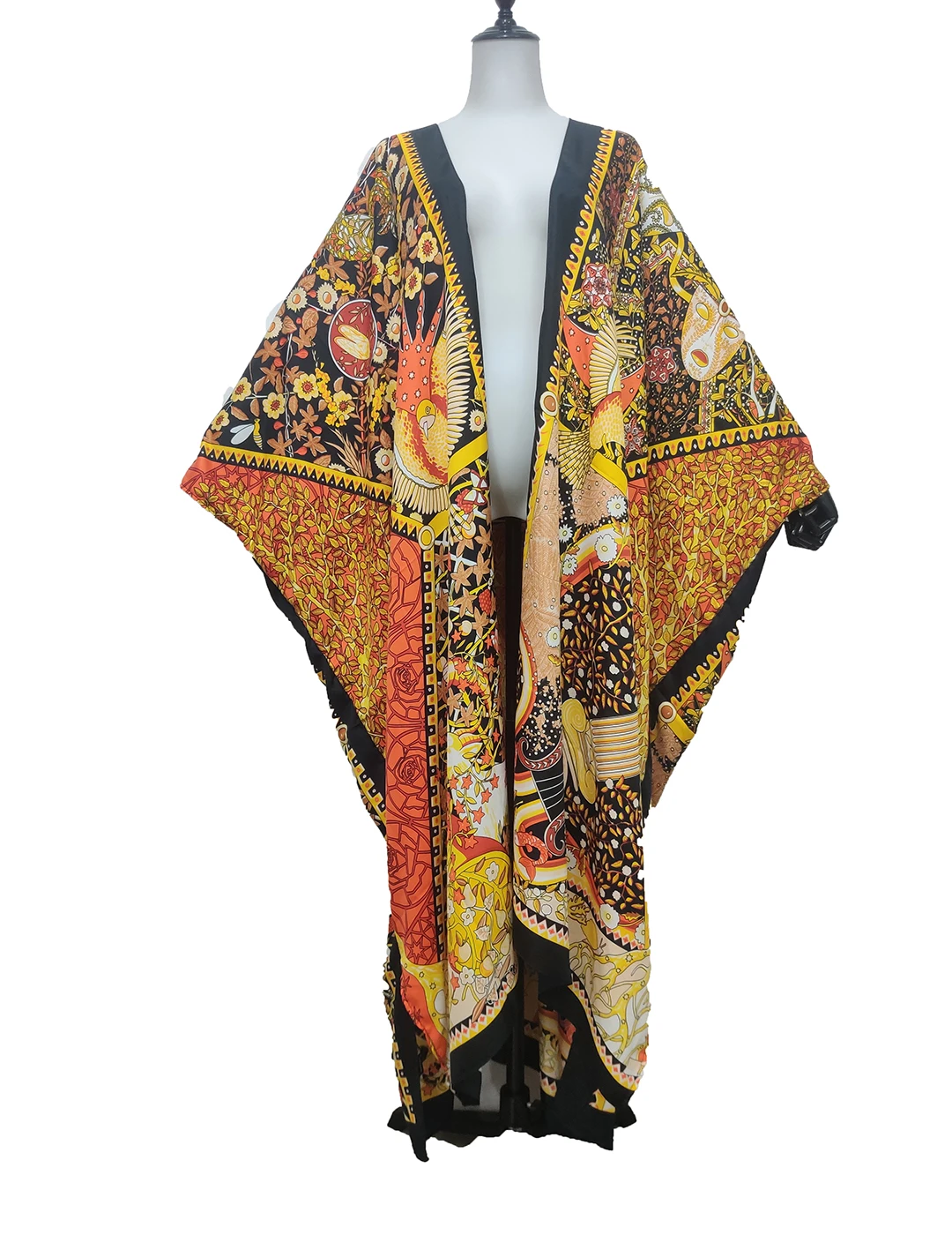 Japanese 2021 New Summer Fashion Outfit Silk Print Open Side Kimono For Lady Traditional Middle East Muslim Women Robe