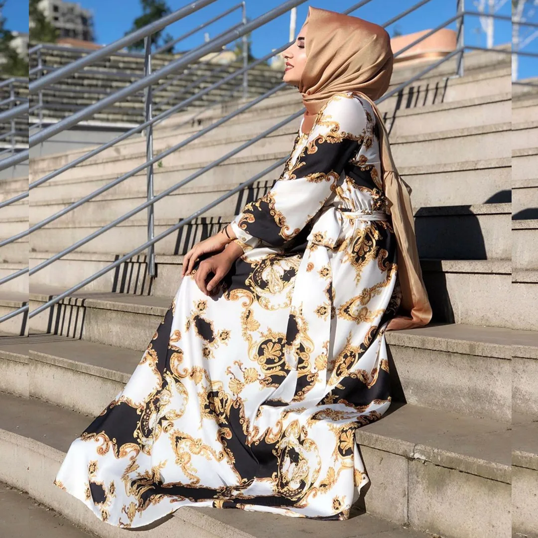 Vestido musulmán para mujer, Vestidos de Ramadán Eid Mubarak, Abaya de satén, Dubai, Turquía, Hijab musulmán