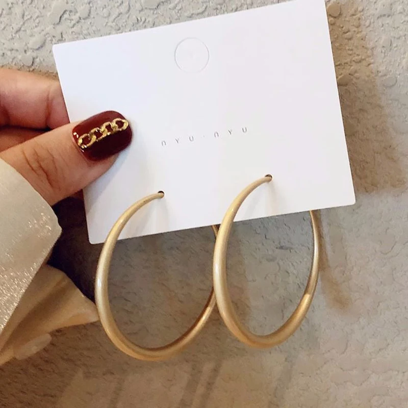 BLIJERY Fashion Matte Gold Big Hoop Earrings Temperament Round Circle Earrings for Women Retro Jewelry Gift