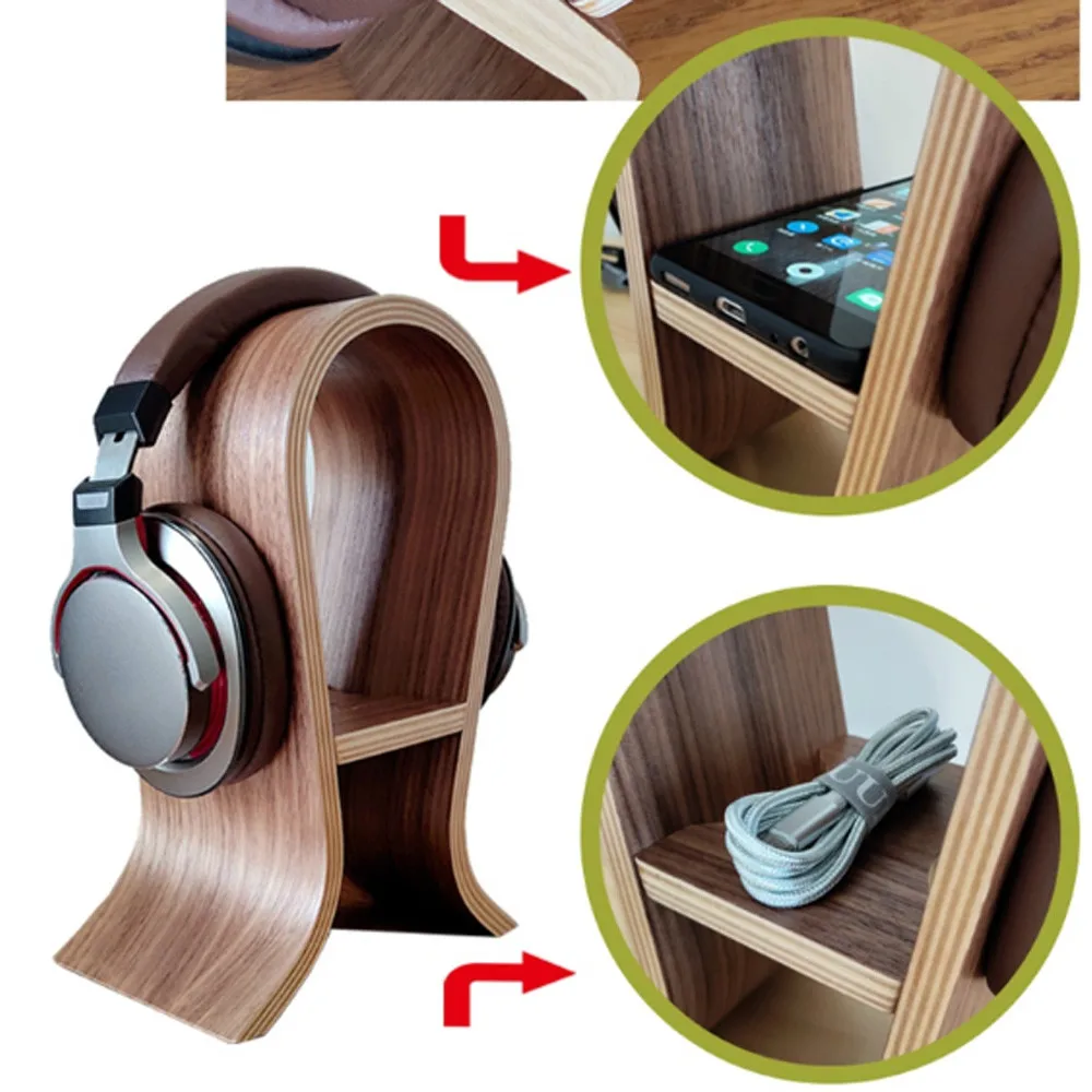 

Universal Headphone Stand Wooden Fashion Headset Hanger Hook U Shape Earphone Stand Desk Display With winding On Sale Newest 1pc