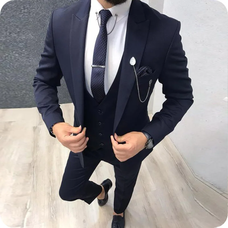 Custom Made Black Men Suits Man Groom Suit Wedding Suits For Man Tuxedos Peaked Lapel  Velvet Vest Coat Pants Blazer Masculino