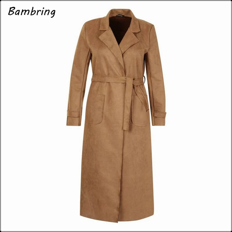 2020 textura de camurça couro trench coat feminino inverno tendência cinto longo jaqueta elegante senhoras macio falso couro casaco novo personalizado