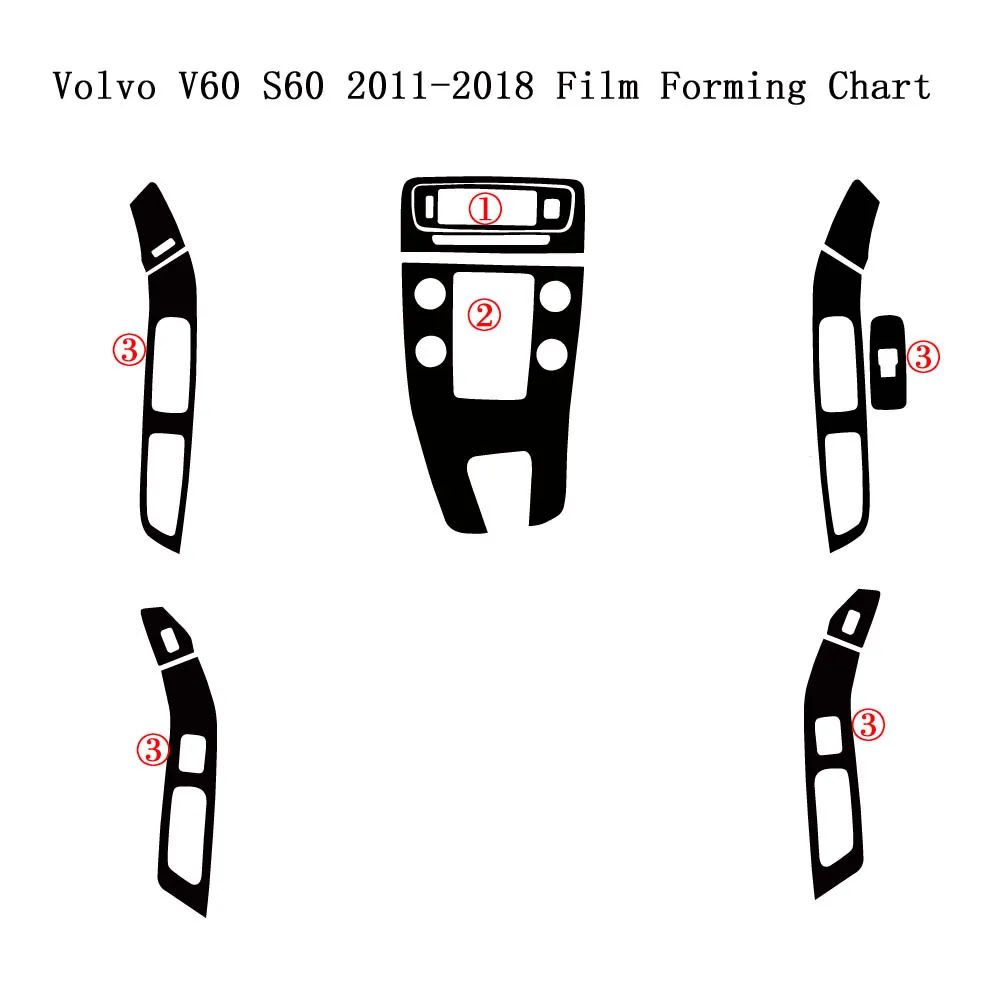 

For Volvo V60 S60 2011-2018 Interior Central Control Panel Door Handle 5D Carbon Fiber Stickers Decals Car Styling Accessorie