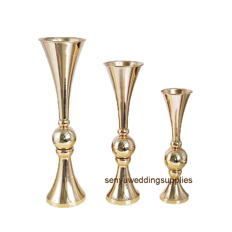 

Gold Candle Holders Metal Candlestick Flower Vase Table Centerpiece Event Flower Rack Road Lead Wedding Decoration senyu1276