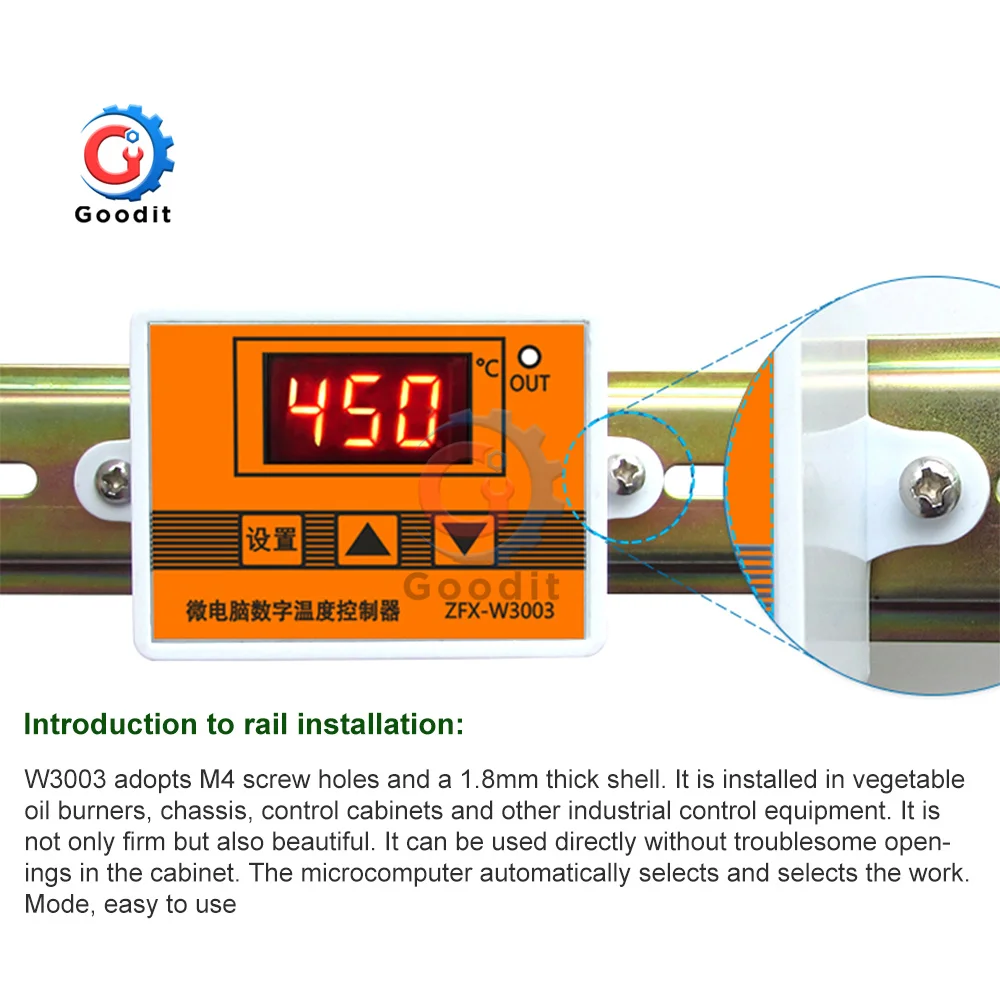 W3003 microcomputer digital intelligent thermostat red display 12/24V/220V K-type thermocouple sensor 0-450 ℃