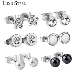 LUXUSTEEL Hot Sellings Cubic Zirconia Earrings Stainless Steel 6pairs/boxes Mixed Style Charm Earring Sets For Women/Girl Gift