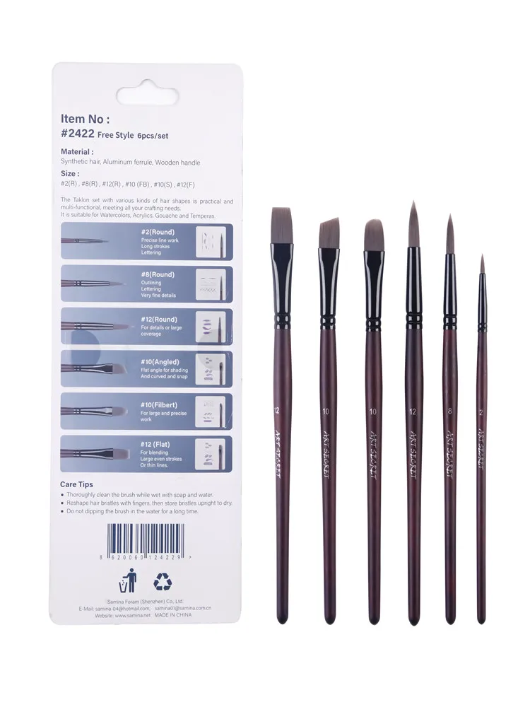 ArtSecret Free Style Painter 2422 Brush Set With Taklon Hair For Watercolors Acrylics Gouache And Temperas