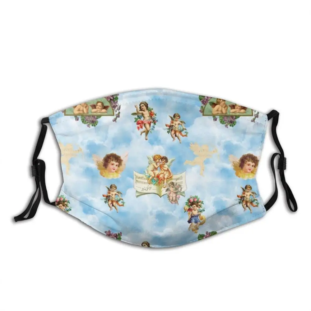 Clouds Angel Cherubs Funny Print Reusable Pm2.5 Filter Face Mask Clouds Angel Cherubs Angel Angelic Celestial Heaven Heavenly