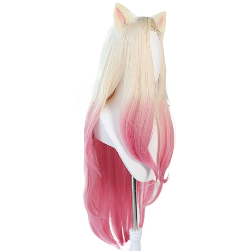 KDA Baddest Ahri Cosplay Wigs LOL KDA Cosplay Blonde Mixed Pink Heat Resistant Synthetic Hair Pelucas