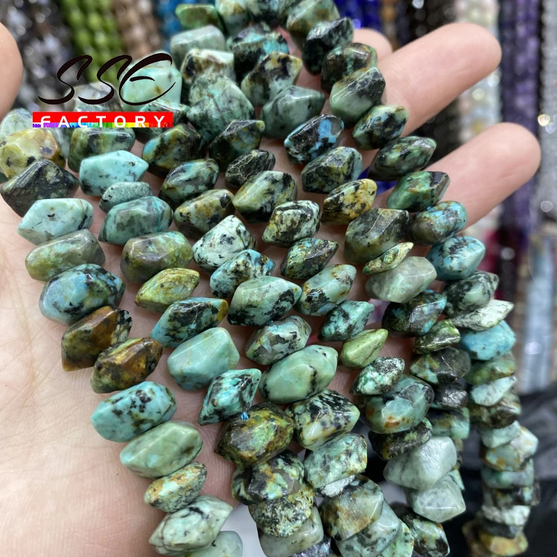 Natural African Turquoises Beads Irregular Special Cut Genuine Loose Spacer Beads for Jewelry Making DIY Bracelets Women's 15''