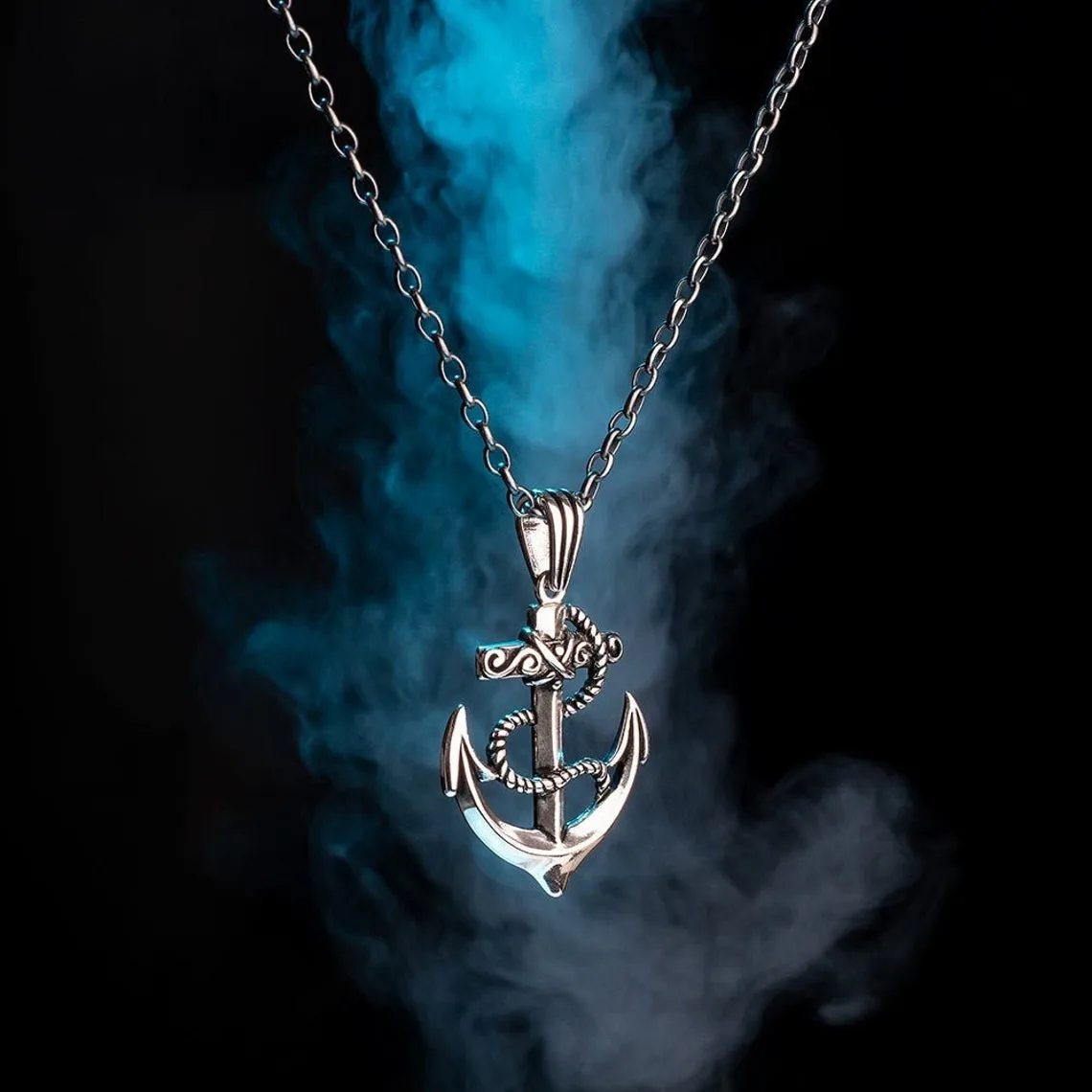 Solid 925 Sterling Silver Personalized Anchor Pendant Necklace For Men Chic Accessory Special Jewelry Necklace Made in Turkey