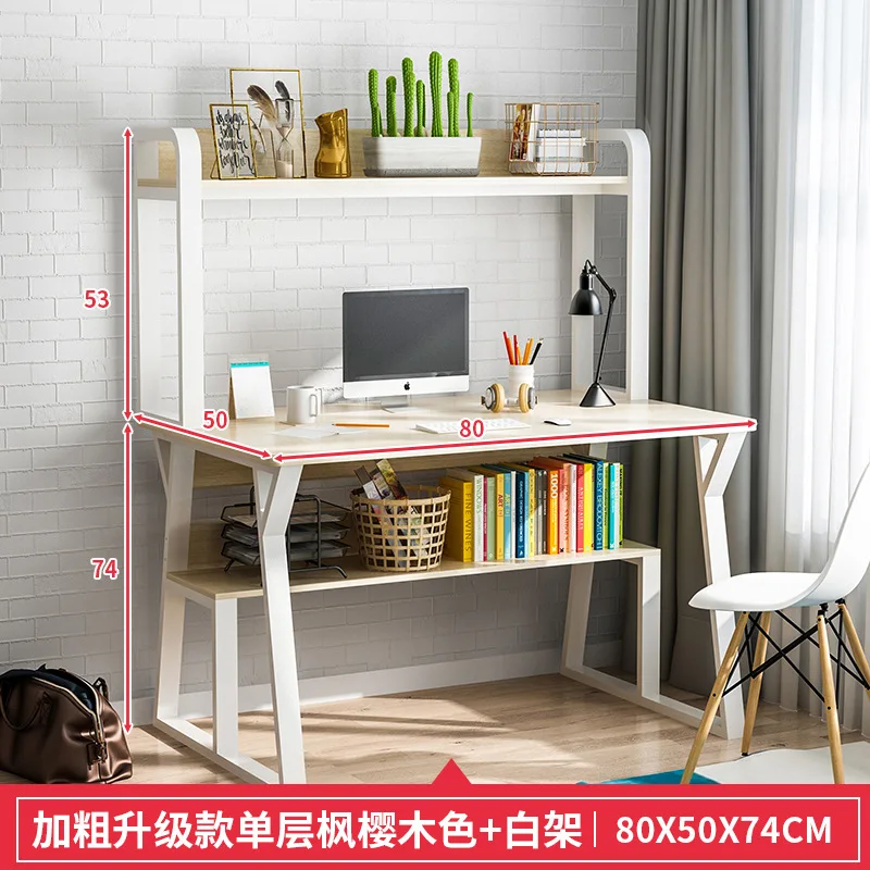 100cm Wooden Steel Computer Desk Laptop Table With Bookshelf Single Dual Tier Shelves For Home Office Study Room Desk Bookshelf