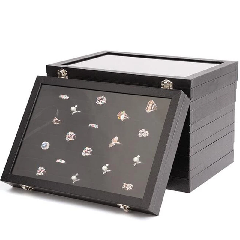 High Quality PU Frame Velvet Jewelry Organizer Earring Ring Box Necklace Pendant Storage Case Jewellery Display