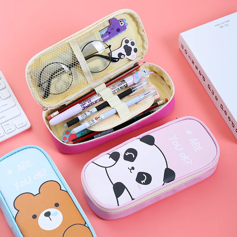 PU leather pencil case cartoon animal pencil bag School stationery storage bag student cute pen case kids pen bag gifts prizes