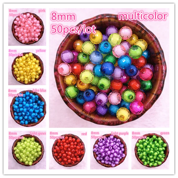 New 50pcs 8mm Faceted Earth 15 Colors Acrylic Loose Spacer Beads for Jewelry Making DIY Bracelet