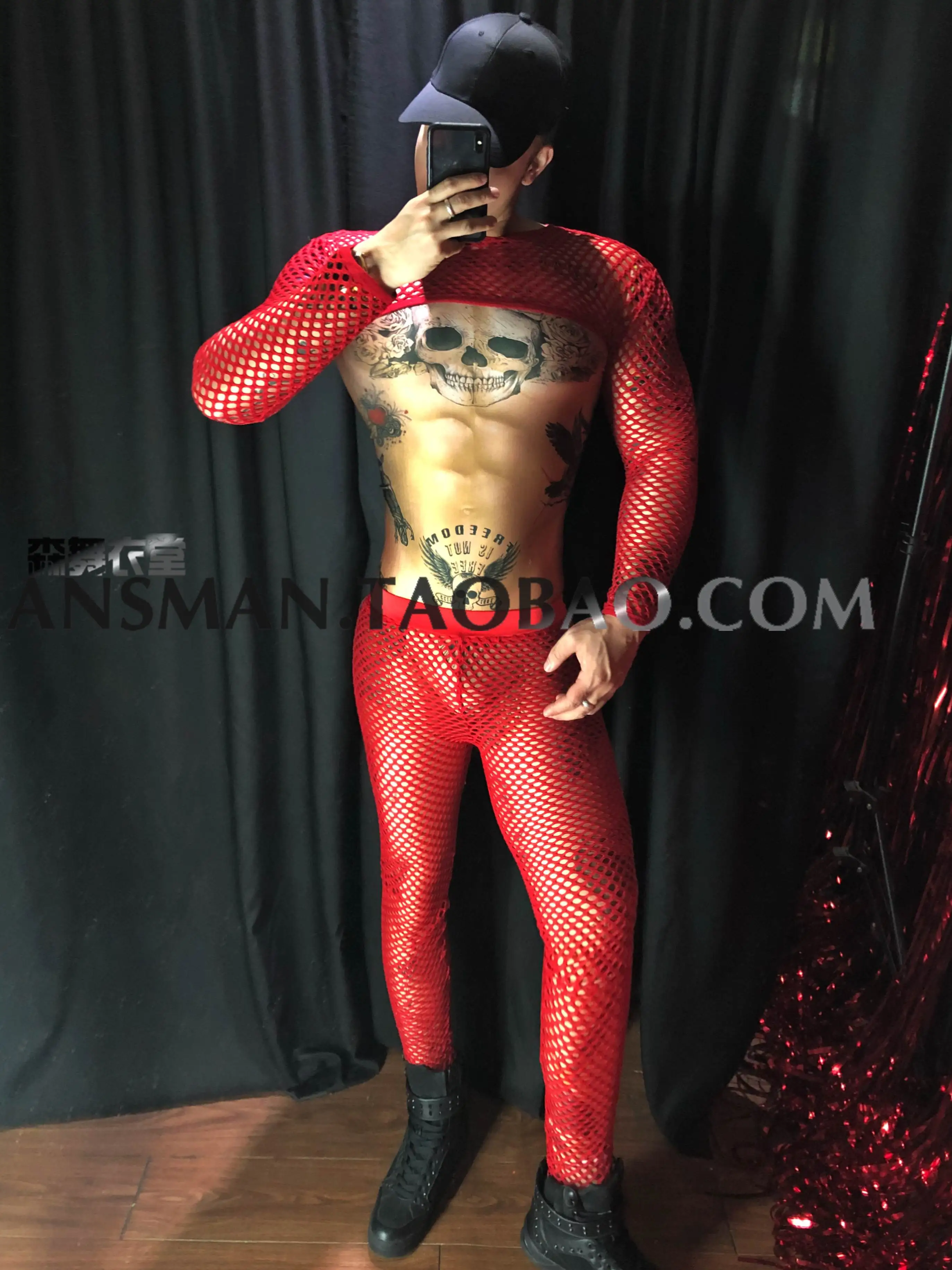 Nightclub bar dj male ds singer gogo muscle male fluorescent hollow sexy half party show costume suit