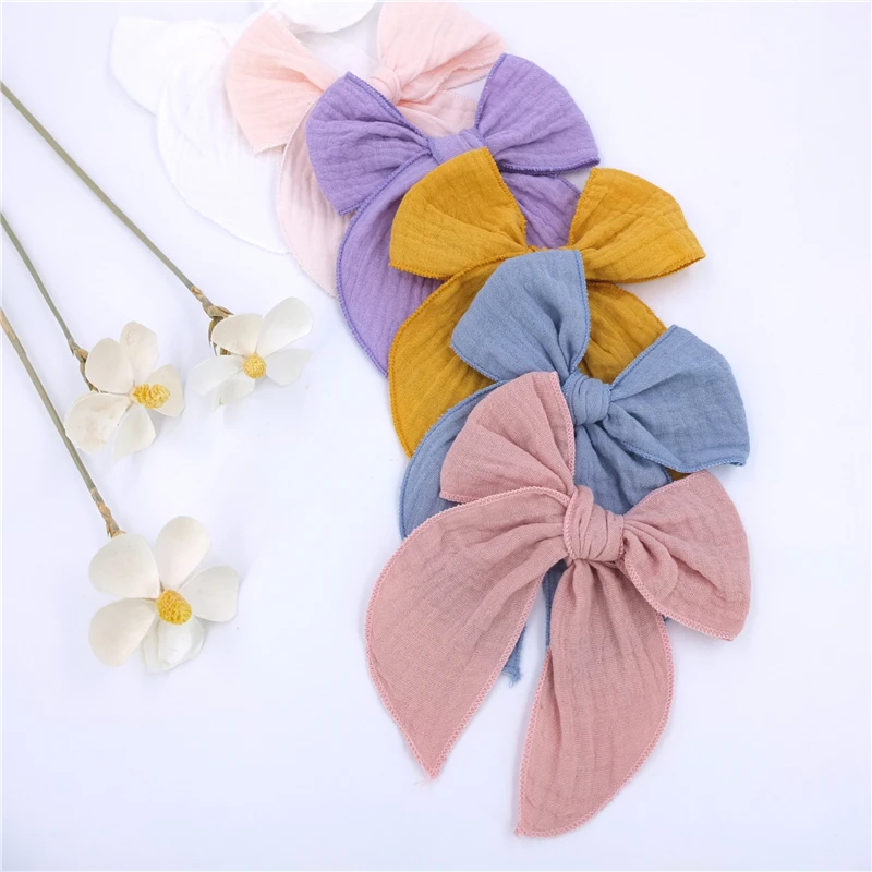 Fable Bow Hair Clips Baby Girls Women Linen Hemmed Hair Bow Clips Cotton Large Tails Hair Bows Accessories Hairgrips