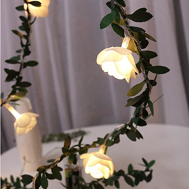 Christmas Rose Flower Vine LED String Lights Battery Powered Fairy Lights Artificial Garland For Room Valentine\'s Day Decoration