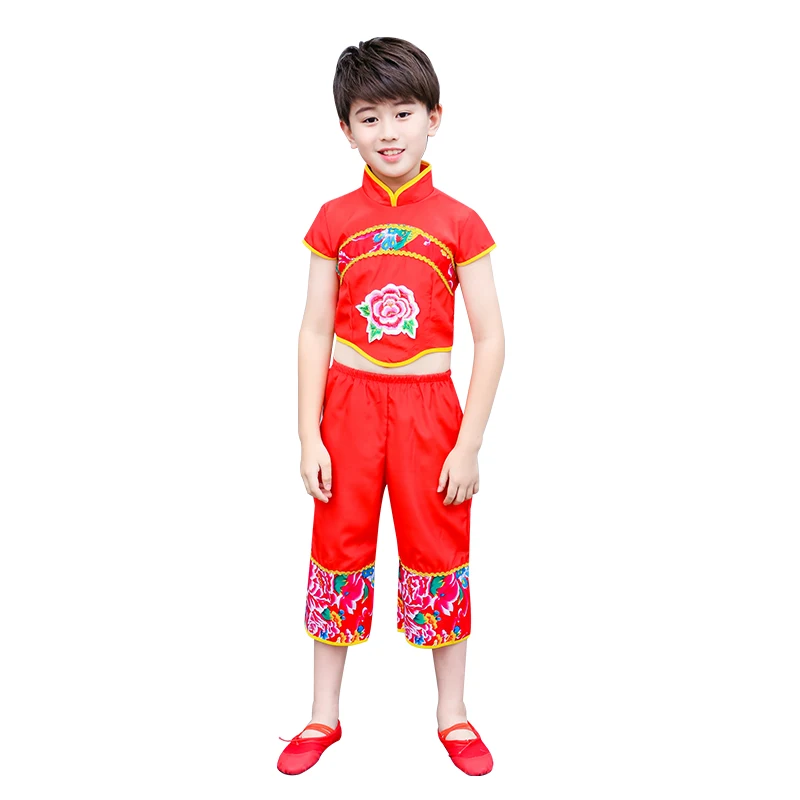 Children\'s Yangko dance Chinese costume  Chinese dream girl child dance costume Chinese red performance costume dance costume