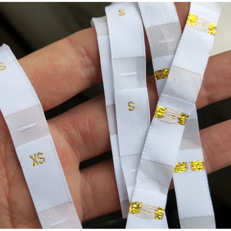 50pcs Golden damask polyester size label XS S M L XL XXL cloth Sizing Labels