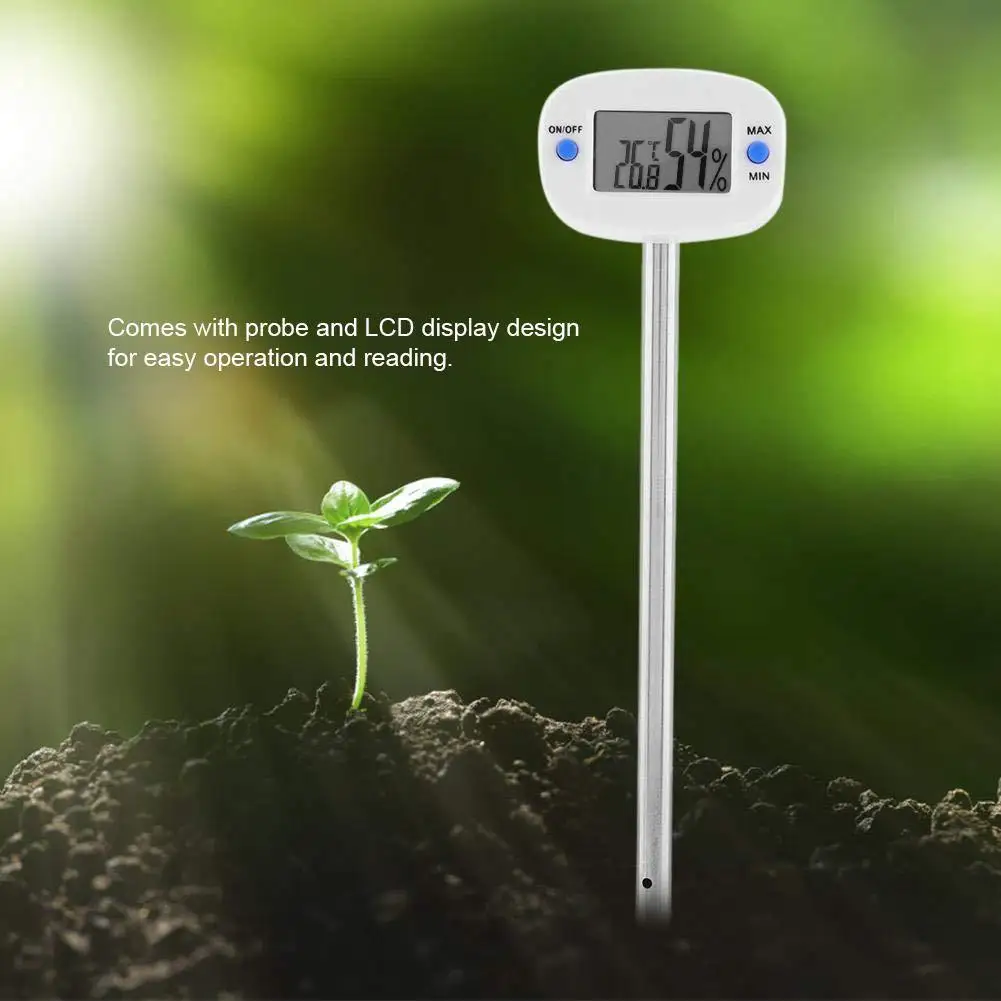 LCD Digital Soil Tester Meter Probe Electronic Thermometer Hygrometer Moisture Humidity Monitor for Home Garden Lawn Plant Pot