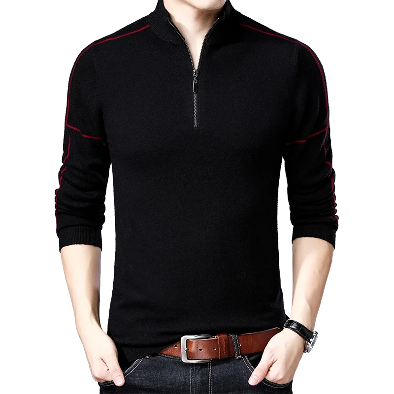 

Man Cashmere Zipper Jumpers Autumn Winter 100% Sheep Wool Sweaters Long Sleeved Male Warm Wool Turtleneck Sweater