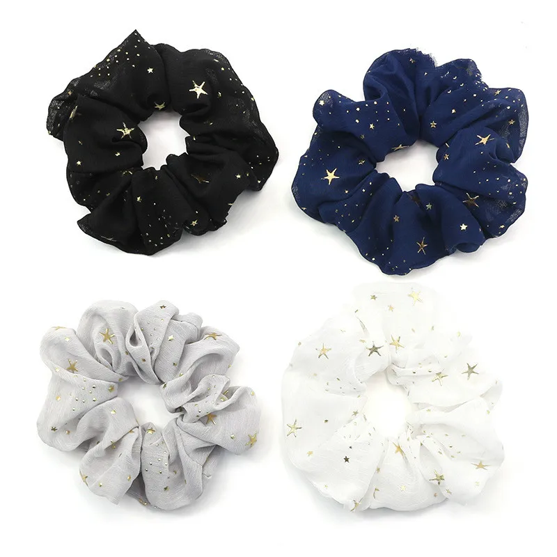 

Hair Scrunchie with Gold Stars Elastic Hair Bands Women Girls Headwear Ponytail Holder Hair Accessories RT008