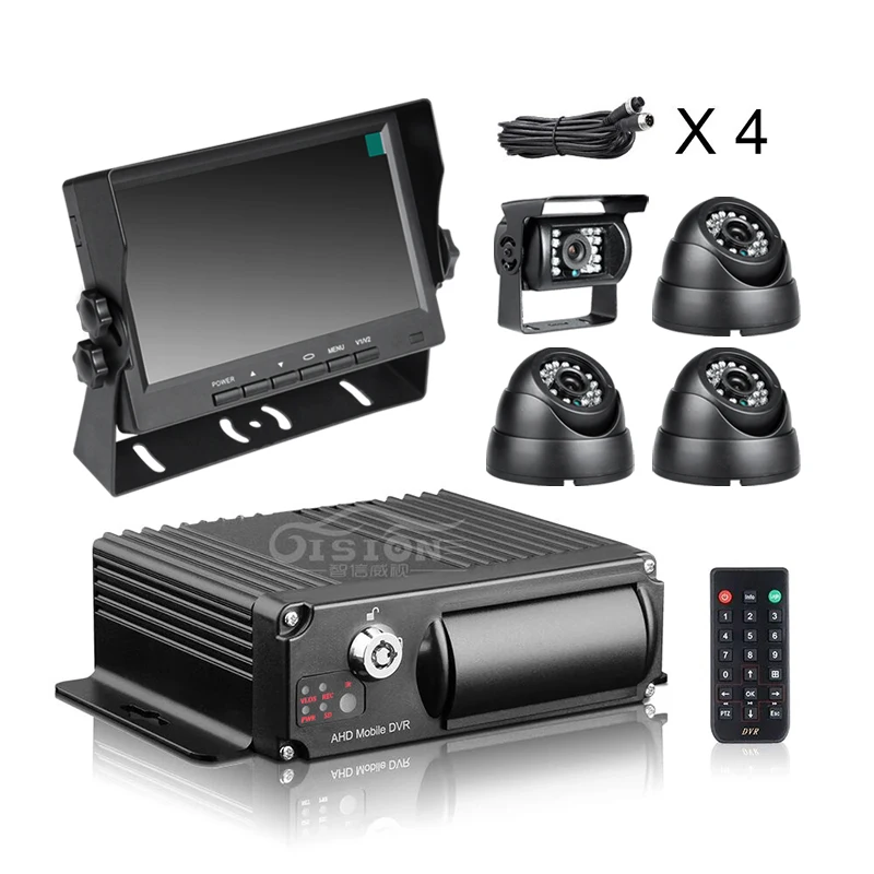 

7Inch Car Monitor 4PCS 2.0MP AHD Camera Car Video Recorder H.265 4CH Mobile Dvr Kits+32G SD Card For Bus Truck Taxi