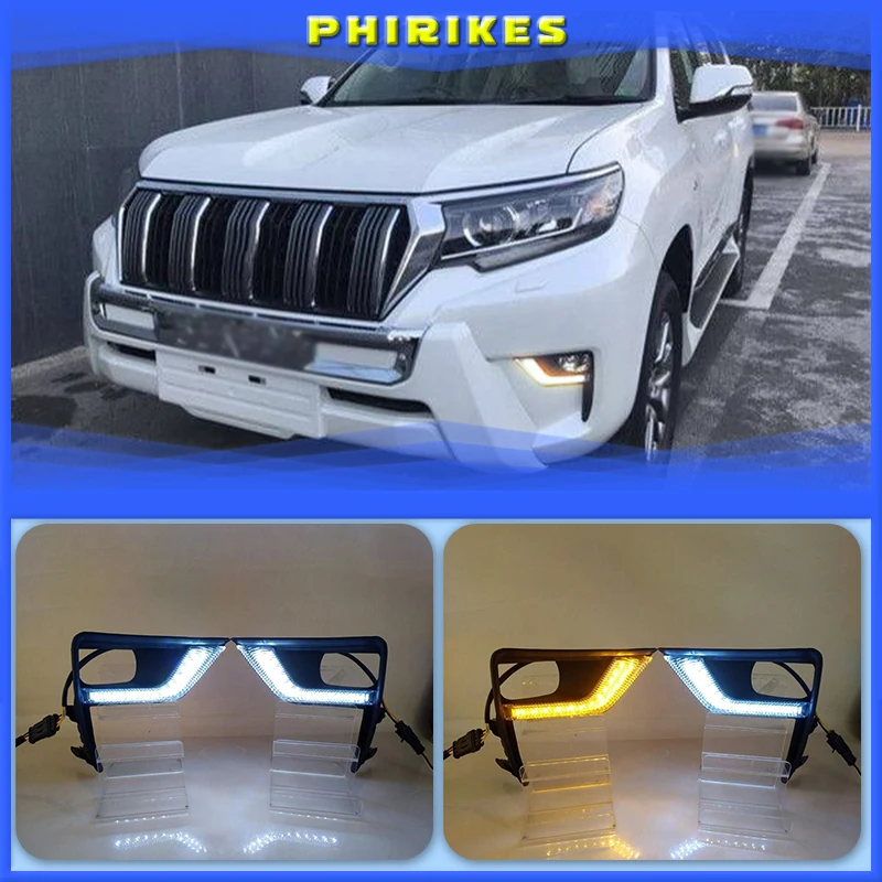 

2PCS LED For Toyota Land Cruiser Prado 2018 DRL Daytime Running Light Daylights Fog lamp With Turn Signal Lamp