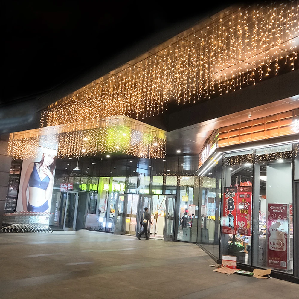 Cortina de luz de carámbano LED, guirnaldas de Navidad, luz de hadas, enchufe de la UE, Festival estrellado, fiesta, decoración de luz impermeable al aire libre, 220V