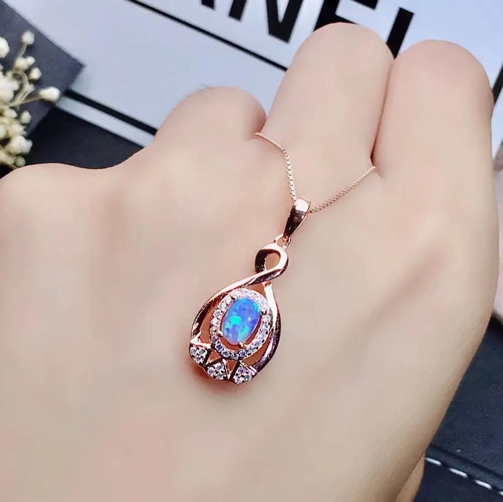 KJJEAXCMY boutique jewelry 925 sterling silver inlaid Natural Opal Necklace Ring Earring Suit Support Detection