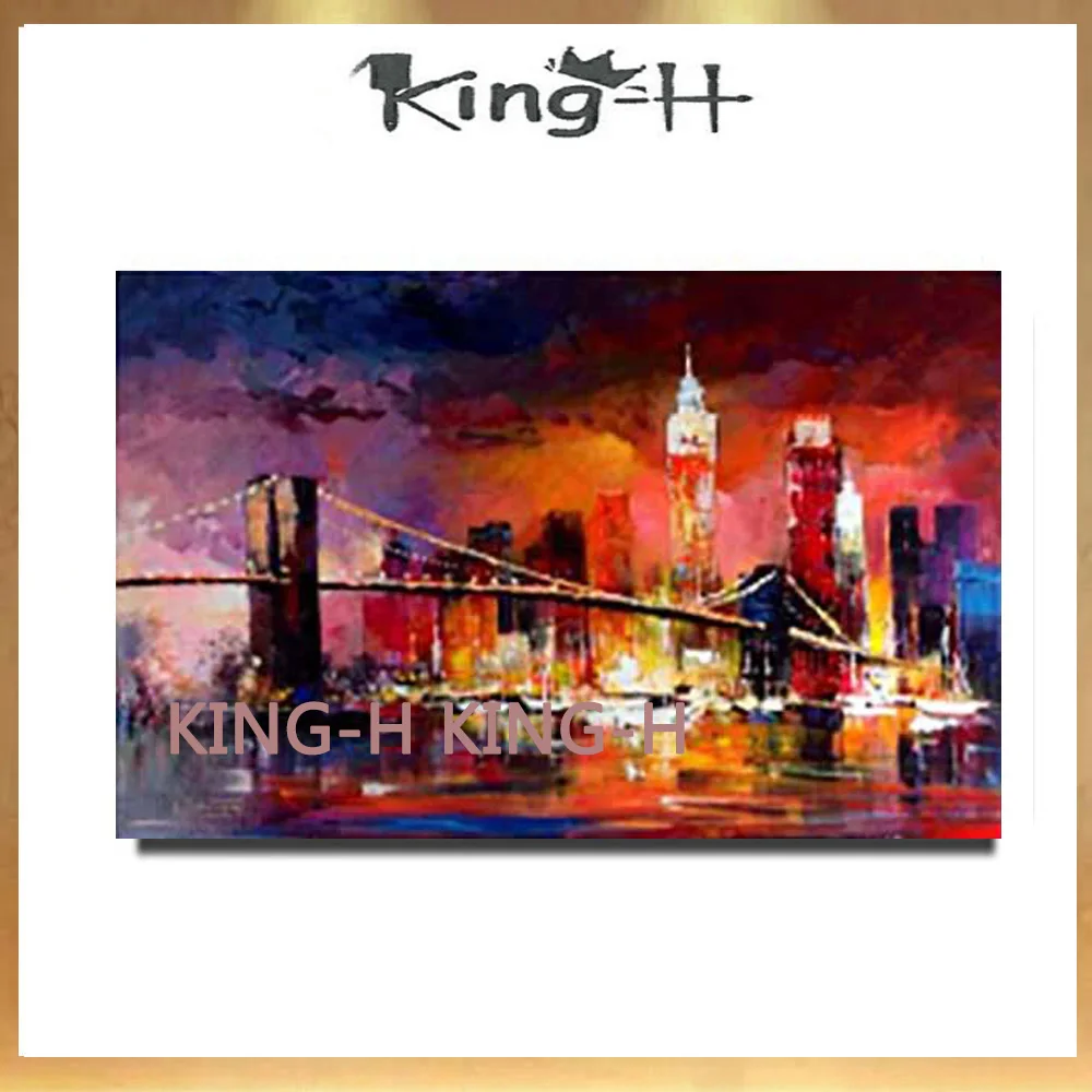 Original knife painting paintings of contemporary art landscape bridge construction paint oil painting William handmade quality