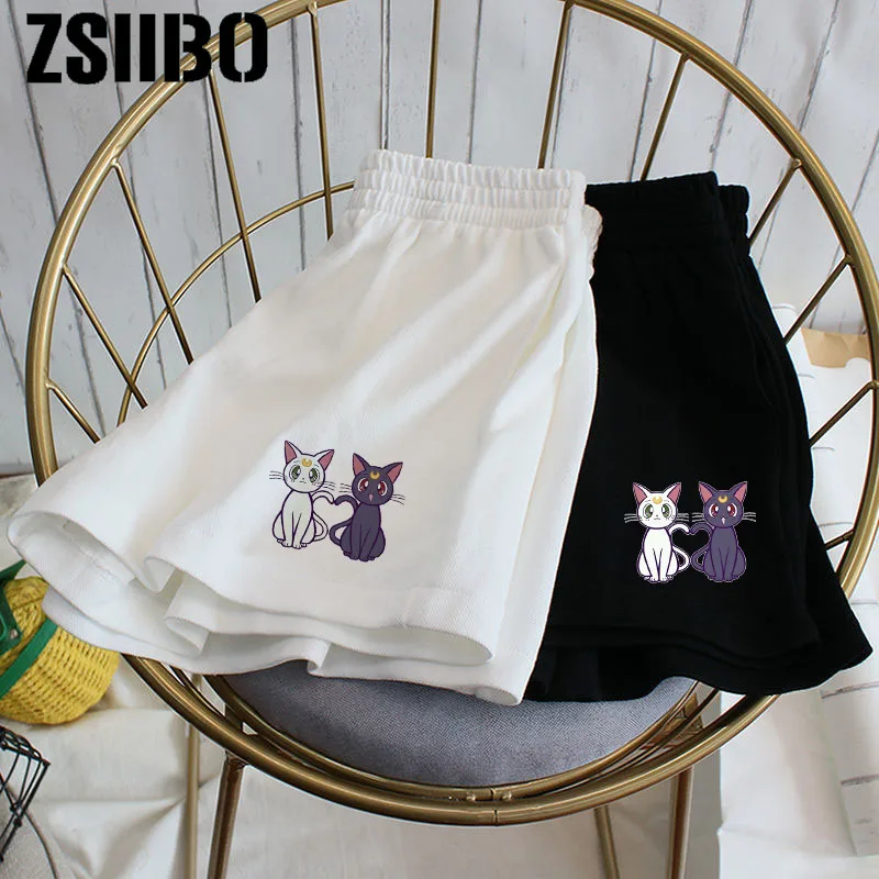 2021 summer new style women's animated pet wide-leg sports casual shorts, women's loose fit shorts, women's high-waist shorts