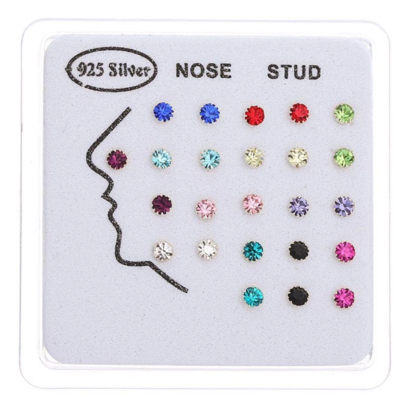 

24pcs Nose Studs Piercing 925 silver crystal body jewelry fake septum Fashion Women Girl ear bone earrings 2mm/3mm wholesale