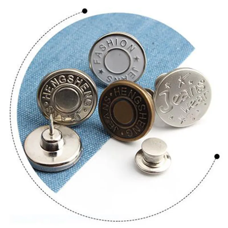 2pcs Jeans Snap Fastener Metal Buttons For Trousers Perfect Fit Adjust Button Self Increase Reduce Waist Free Nail Sew Botones