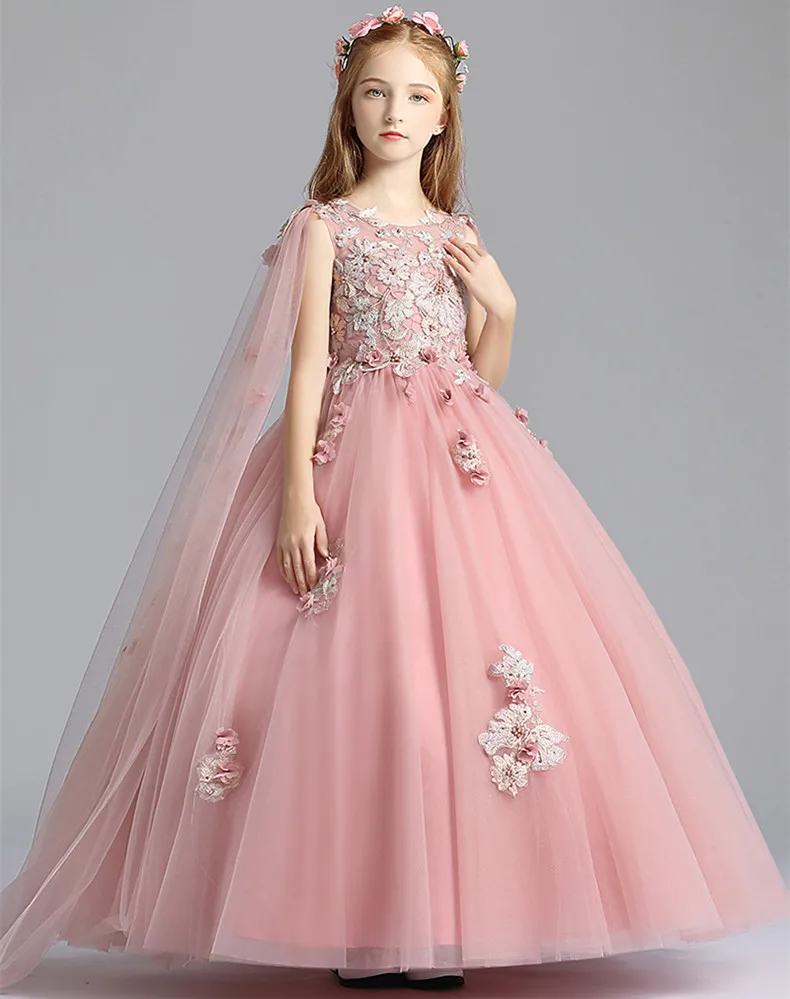 Formal Elegant Flower Lace Girls Dress Wedding Princess Dresses for Girls Party Dress Long Tulle Prom Gown First Communion Gown